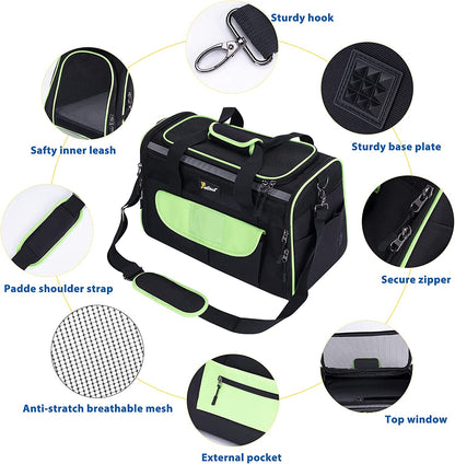 Pet Carrier for Small Dogs, Dog Carrier, Cat Kennel, Airline Approved Dog Cat Pet Travel Carrier, Soft- Sided Pet Travel Carrier for Cats Dogs, Portable Foldable Pet Bag Green and Black