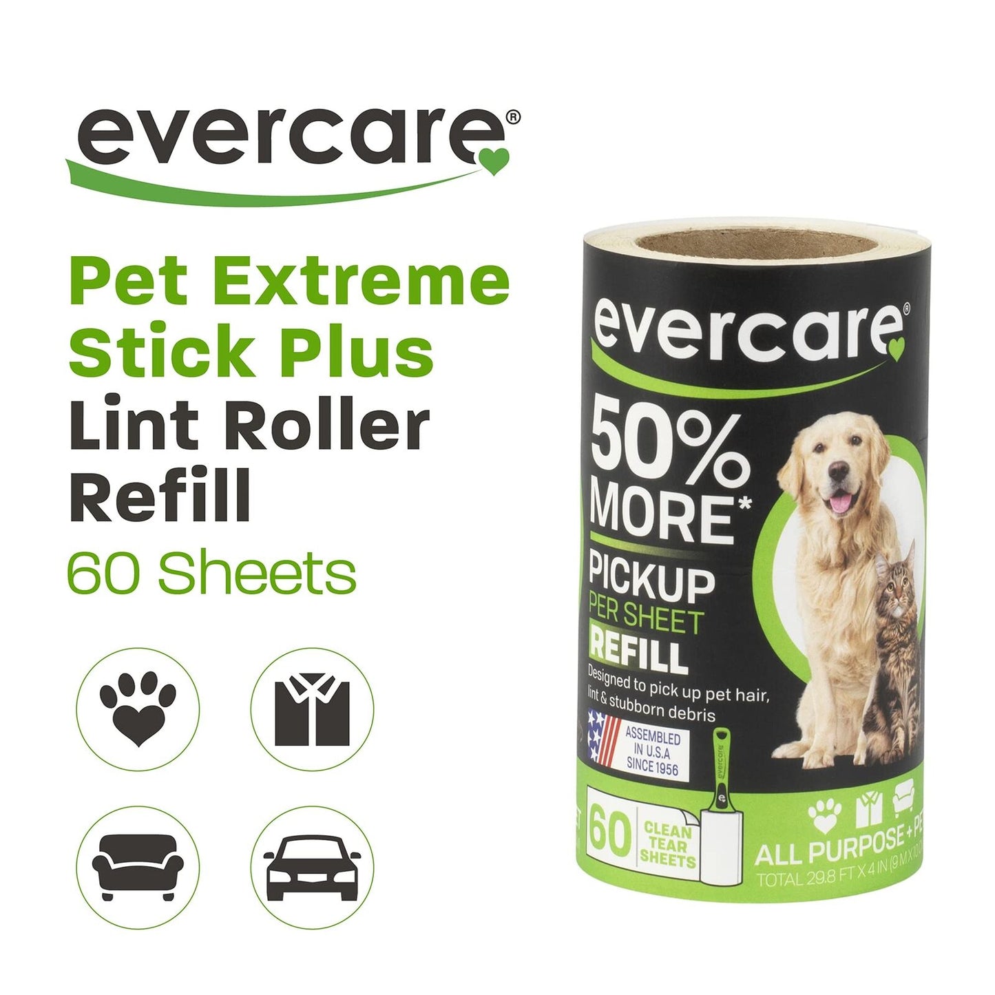 Extra Sticky Pet Lint Roller Refill 60 Sheets, 6-Pack