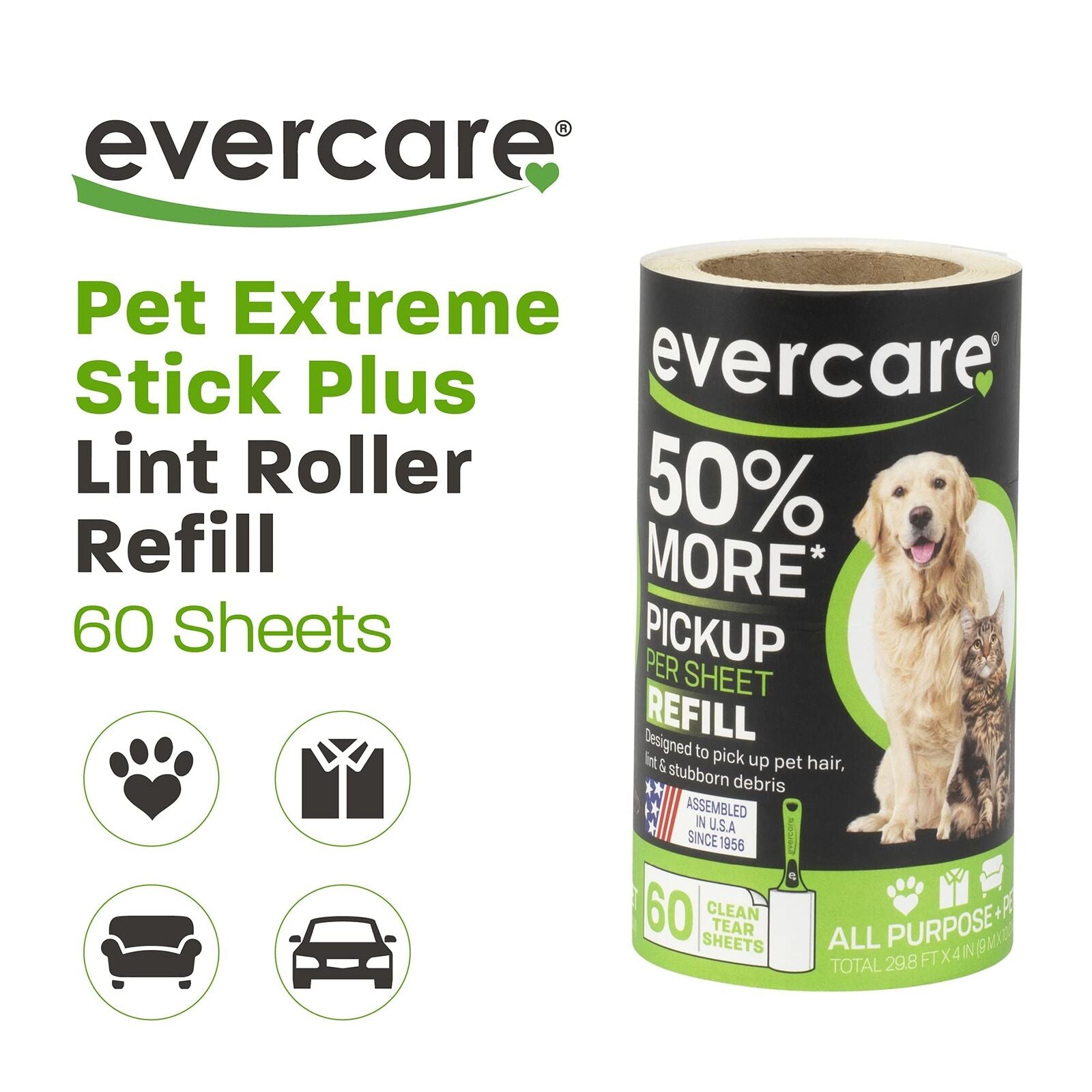 Extra Sticky Pet Lint Roller Refill 60 Sheets, 6-Pack