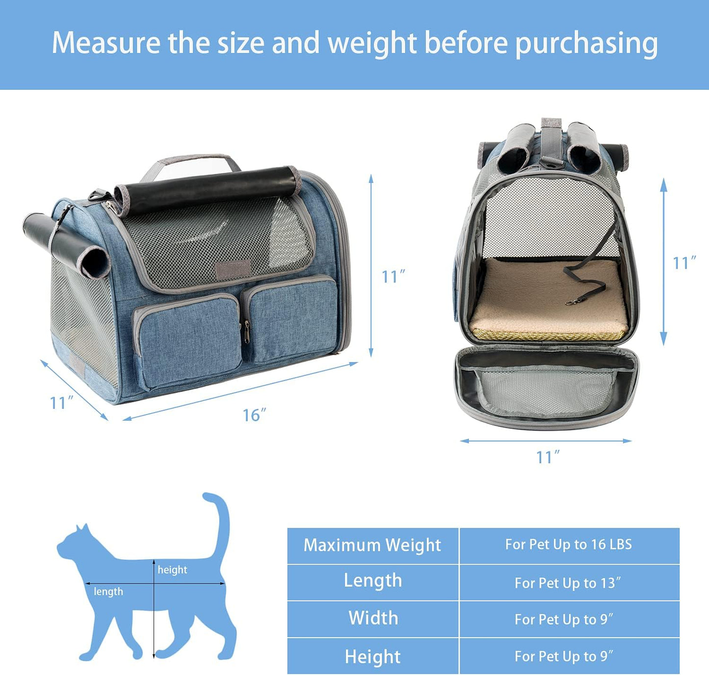Small Pet Carrier for Cat - Cat Carrier Airline Approved under Seat - TSA Approved Pet Carrier Mesh Window,Dog Airplane Carrier,Portable Soft Cat Transport Carrier,Black