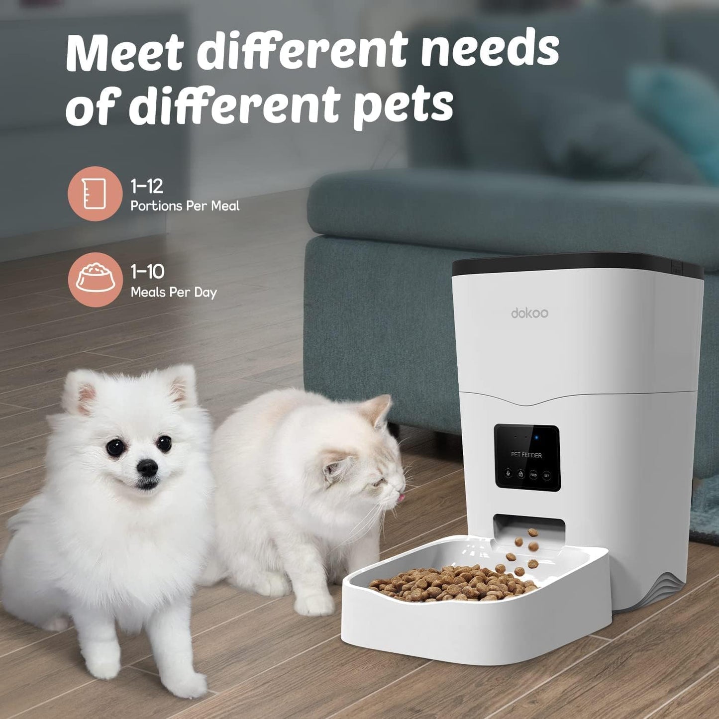 Automatic Cat Feeder, 3L Smart Cat Dry Food Dispenser with Portion Control & Timer, 1-10 Meals, Voice Recorder, Support 2.4G Wifi, Auto Pet Feeder for Cats and Small Dogs (White)