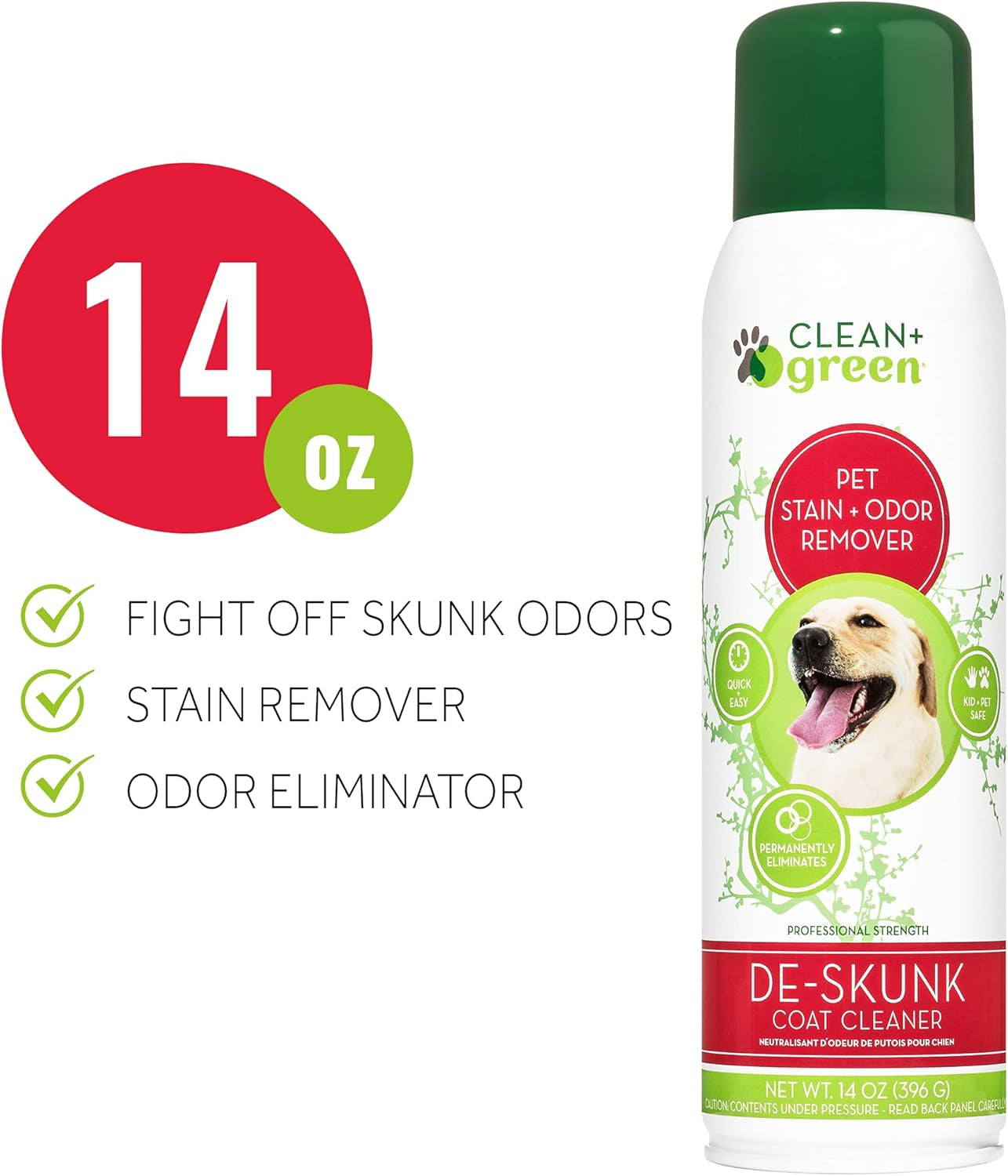 Professional Strength Deskunk Odor & Pet Stain Remover- Plant-Based Odor Remover for Pet'S Coat- Kid & Pet-Safe Odor Eliminator Spray for Pets- Unscented 14-Ounce Pack of 4 Made in the USA