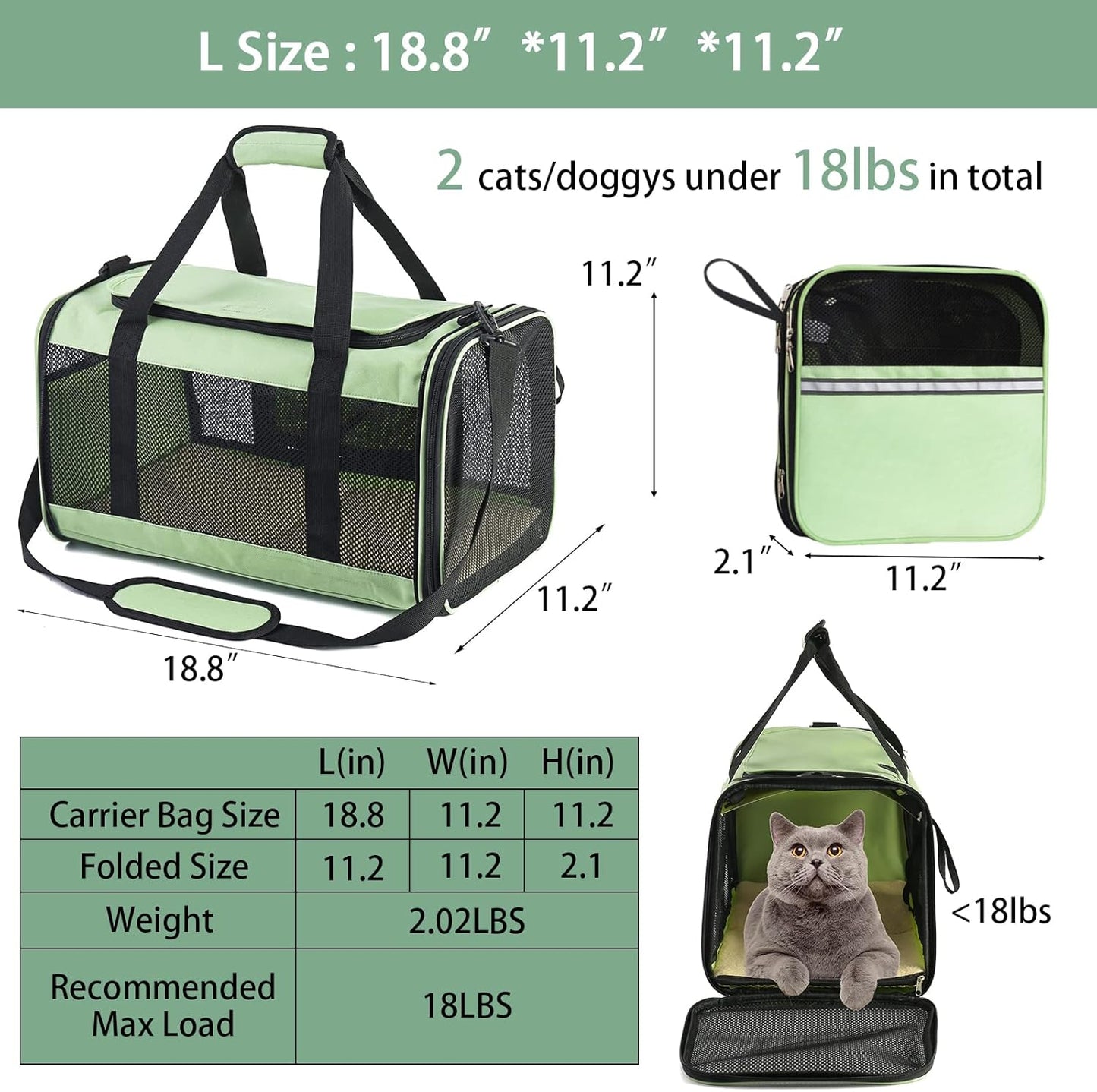 Large Cat Carrier for 2 Cats - Soft Portable Pet Carrier Bag - Large Dog Carrier Collapsible, Top Loading Cat Transport Carrier, Dog Flight Carrier Airline Approved