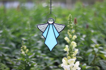 Angel Ornament Stained Glass Angel Stained Glass Window Hangings Ornament Holiday Decor Memorial Remembrance Sympathy Gifts,Angel Gifts for Women(Blue) 5.5"×3.9"