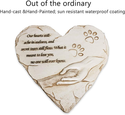 New York Dog Pet Memorial Stones, Hand-Painted Heart-Shaped Loss of Pet Dog Memorial Gifts with Sympathy Poem and Paw in Hand Design, (White)