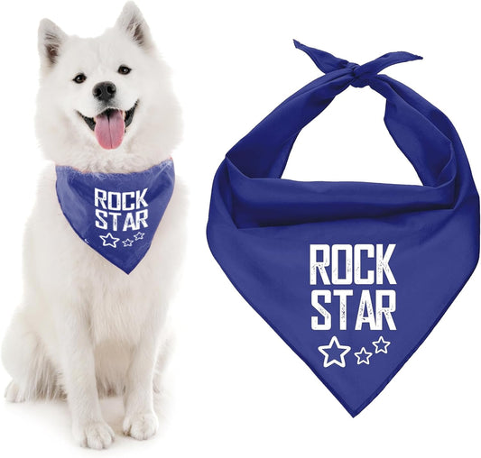 Unisex Dog Bandanas with Printed 'Rock Star ' - Fashionable Tie-On Adjustable, Polyester Dog Scarf for Large Dogs - Washable Triangle Female Dog Bib - Blue Handkerchief for Pets