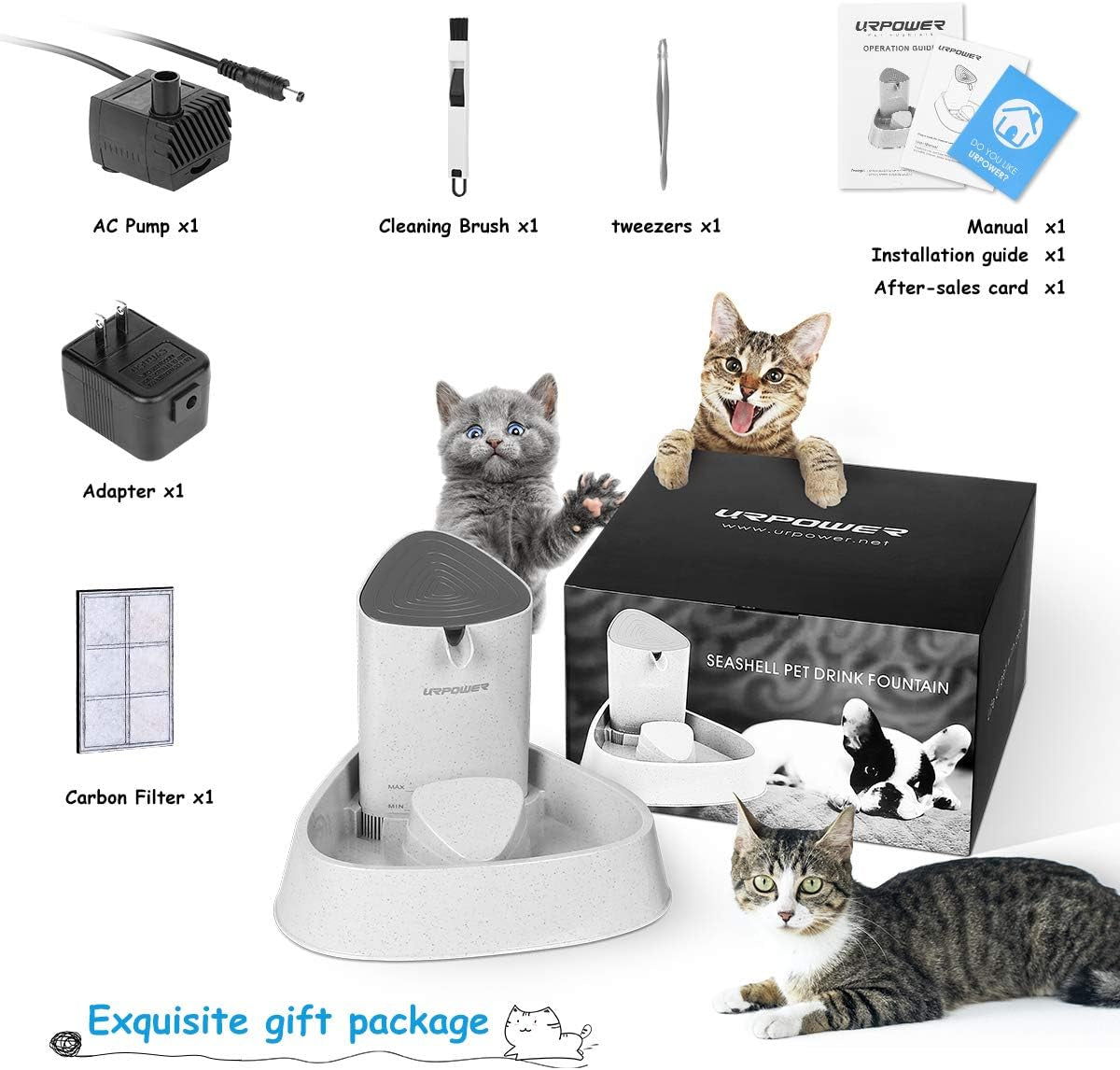 Pet Fountain, Upgraded Automatic Cat Fountain Dog Water Fountain Cat Water Dispenser, Adjustable Water Flow Setting Drinking Fountain Cat Bowl for Cats, Dogs, Pets