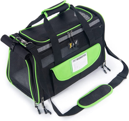 Pet Carrier for Small Dogs, Dog Carrier, Cat Kennel, Airline Approved Dog Cat Pet Travel Carrier, Soft- Sided Pet Travel Carrier for Cats Dogs, Portable Foldable Pet Bag Green and Black
