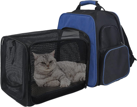Pet Carrier Backpack, Airline Approved Cat Backpack, Carrier with Safety Strap and Zipper Buckle, Expandable with Breathable Mesh for Rabbits Puppies, Hold up to 20 Lbs