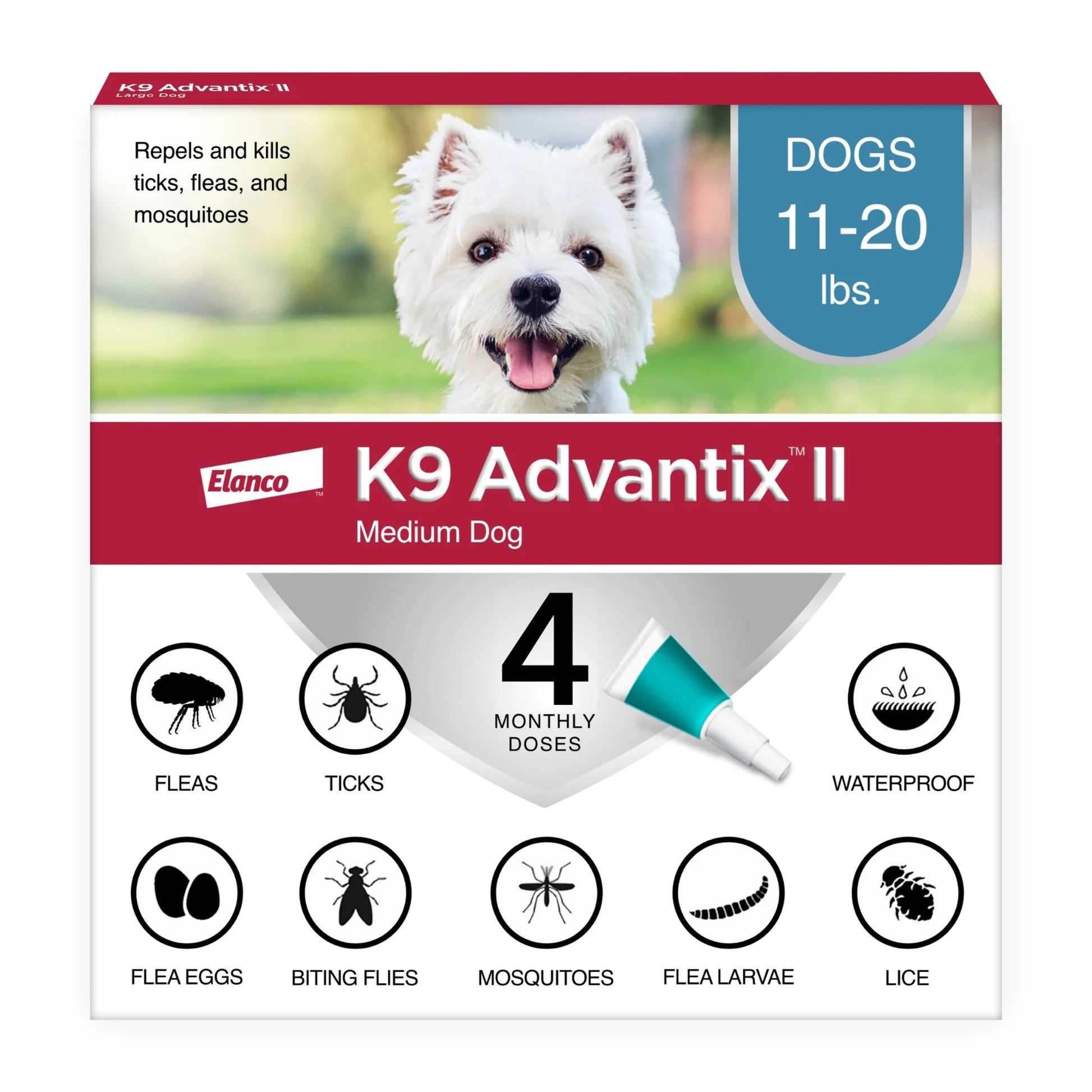 Monthly Flea & Tick Prevention for Medium Dogs 11-20 Lbs, 4-Monthly Treatment