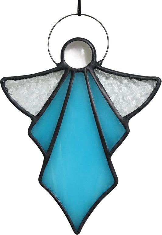 Angel Ornament Stained Glass Angel Stained Glass Window Hangings Ornament Holiday Decor Memorial Remembrance Sympathy Gifts,Angel Gifts for Women(Blue) 5.5"×3.9"